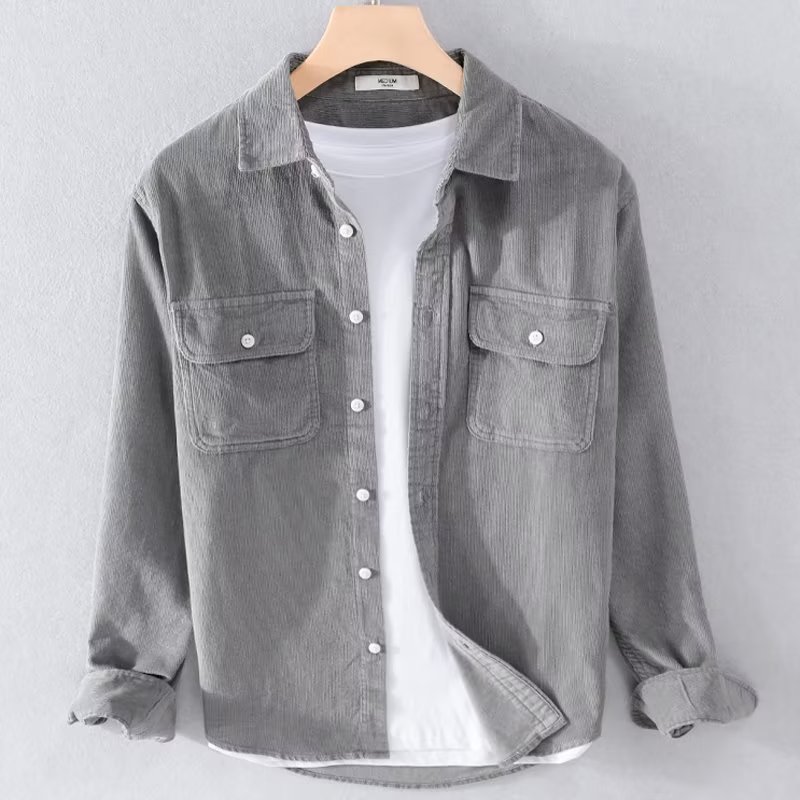 Camisas japonesas de camisa de manga larga de terciopelo para hombres primavera y otoño de color sólido chaqueta de rayas ropa casual para hombres chaqueta de moda