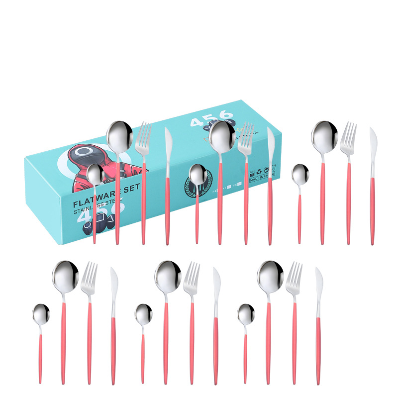 Amazon transfronterizo portugués vajilla de acero inoxidable 24 piezas conjunto cuchillo de comida occidental, tenedor y cuchara YY pequeña caja traje regalo de boda