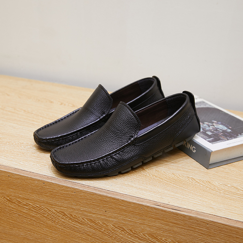 New single-layer leather bean shoes comfortable breathable flat men's leather shoes_voghion.com