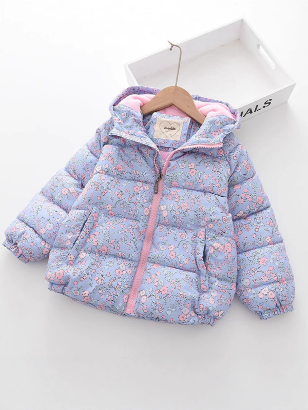 外国貿易クロスボーダー女の子綿服 2025 新しい小中型子供冬ショート子供綿服女の赤ちゃんプリント花綿服|undefined