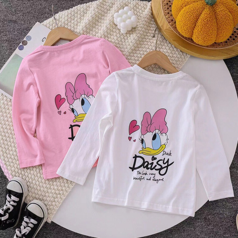 Girls' T-shirt long-sleeved cotton 2024 new clothes baby girls' spring and autumn long-sleeved children's shirt Donald Duck T Girls' T-shirt long-sleeved cotton 2024 new clothes baby girls' spring and autumn long-sleeved children's shirt Donald Duck T