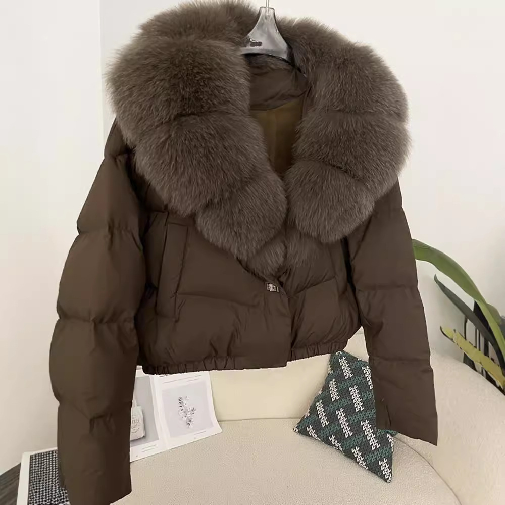 Dameskleding Winter nieuwe stijl dames korte modieuze warme donsjas kleine maat stijlvolle oversized echte vossenbontkraag jas_voghion.com