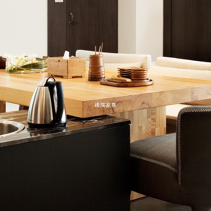Mesa de comedor de madera maciza moderna de hierro forjado nórdica, mesa de comedor de madera rectangular para varias personas, silla de comedor de tronco