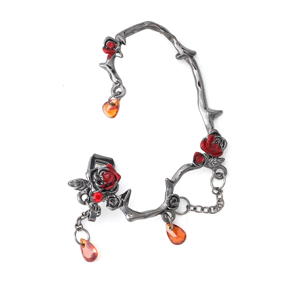 Futuristic European and American mechanical dragon-shaped metal ear cuffs, rose mandala dark style street fashion, no-piercing ear cuffs