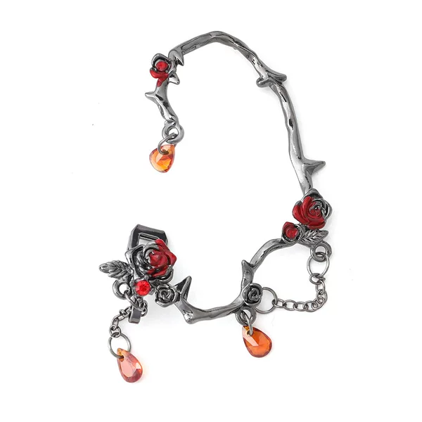 Futuristic European and American mechanical dragon-shaped metal ear cuffs, rose mandala dark style street fashion, no-piercing ear cuffs