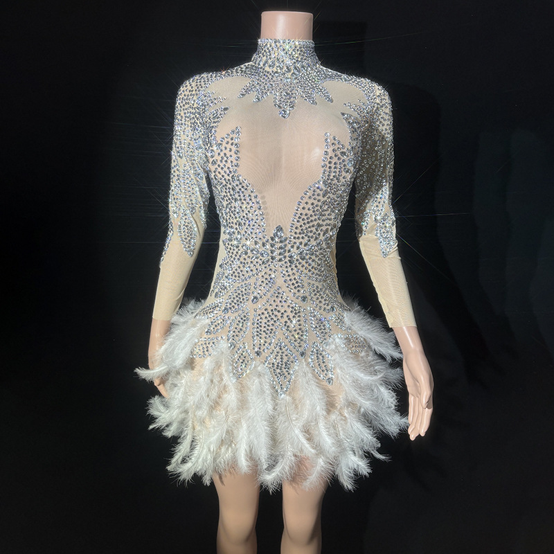 Summer new bright diamond feather dance school celebration performance talent music festival singer costume birthday party