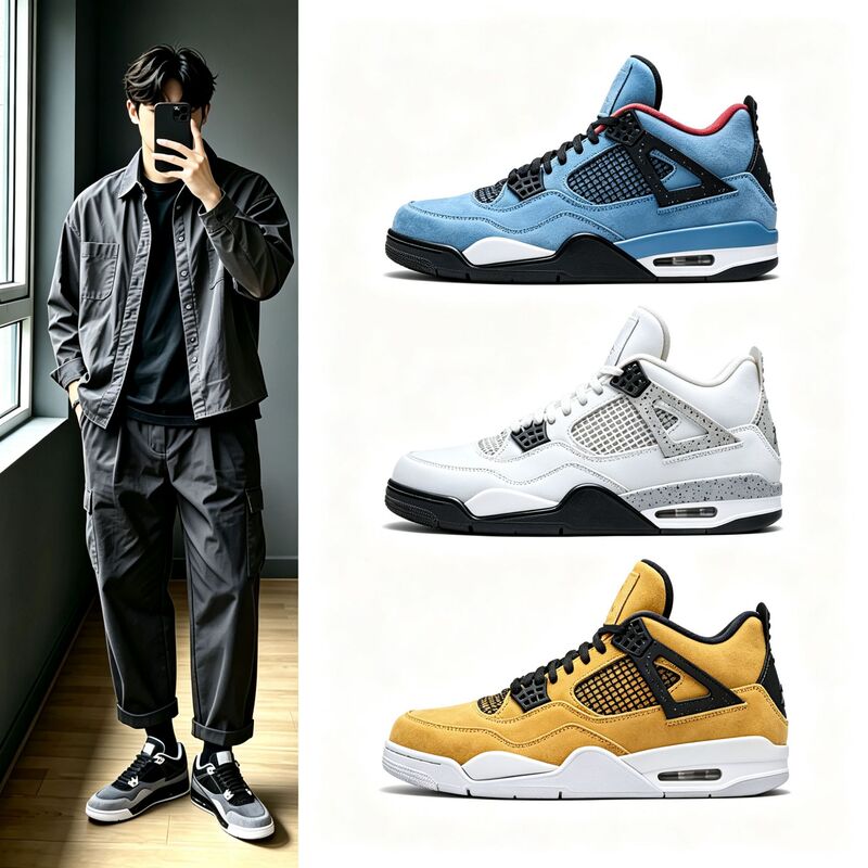 Blogger recommends AJ4 basketball shoes, unisex, with anti-slip and shock-absorbing features, casual white cement-colored sneakers, retro style Blogger recommends AJ4 basketball shoes, unisex, with anti-slip and shock-absorbing features, casual white cement-colored sneakers, retro style