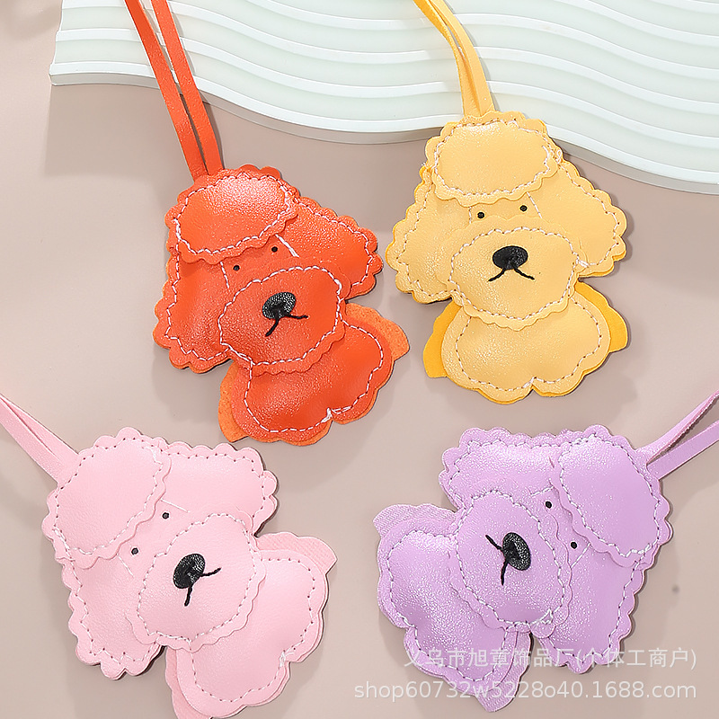 Cartoon Pressed Lace Teddy Puppy Keychain Pendant Pu Leather Curly Hair Realistic Dog Lanyard Bag Accessory