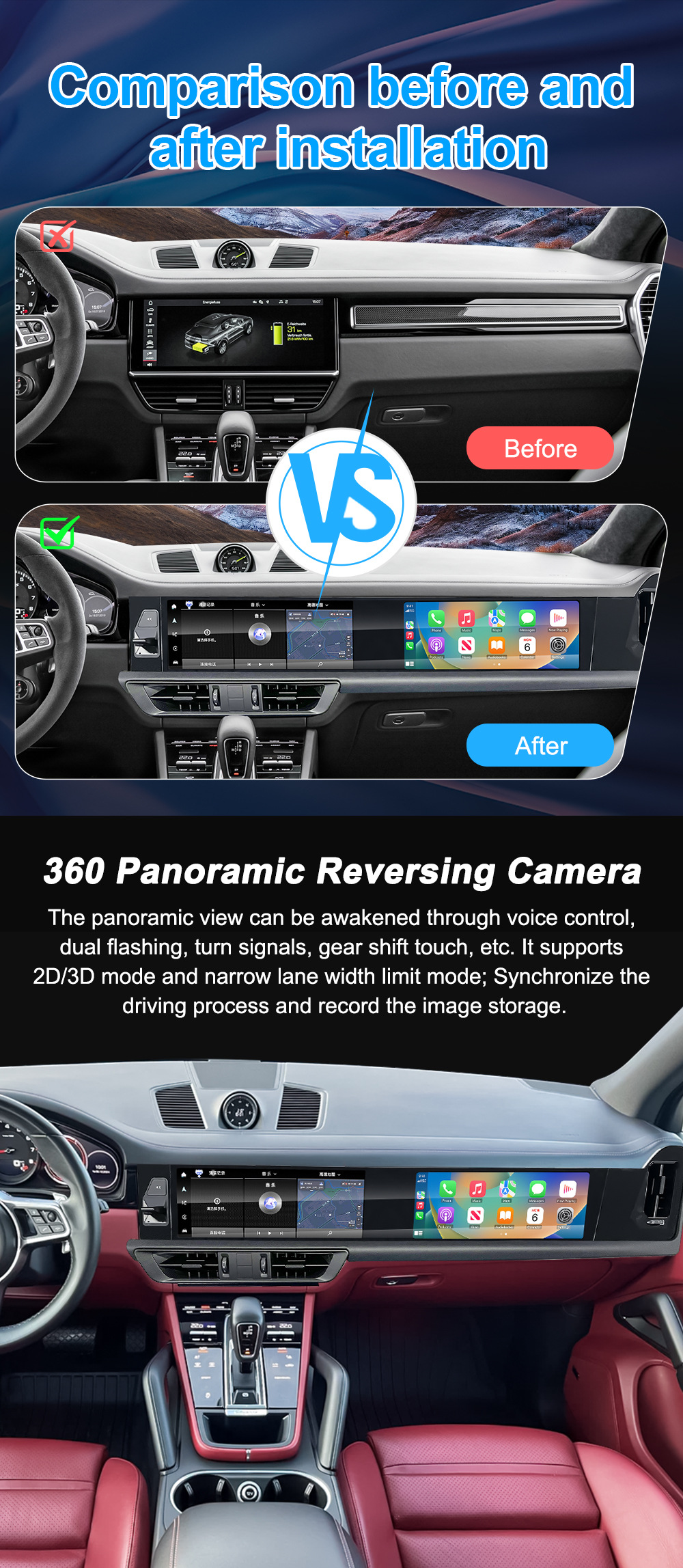 Suitable for Porsche Cayenne 18-23 Models, Dual-Screen Android Navigation Car Central Control Large-Screen Navigation All-In-One Device