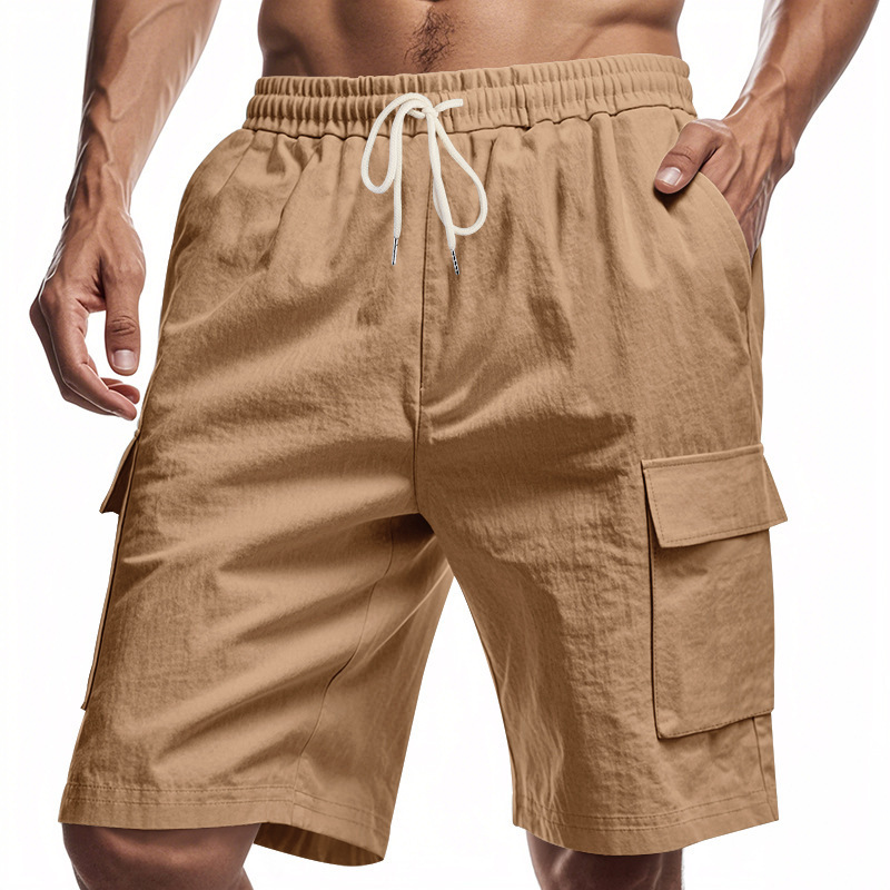 Pantalones cortos de herramientas multibolsillos estadounidenses transfronterizos para hombres Pantalones deportivos de lino sueltos casuales de Amazon Pantalones rectos de cinco puntos para hombres