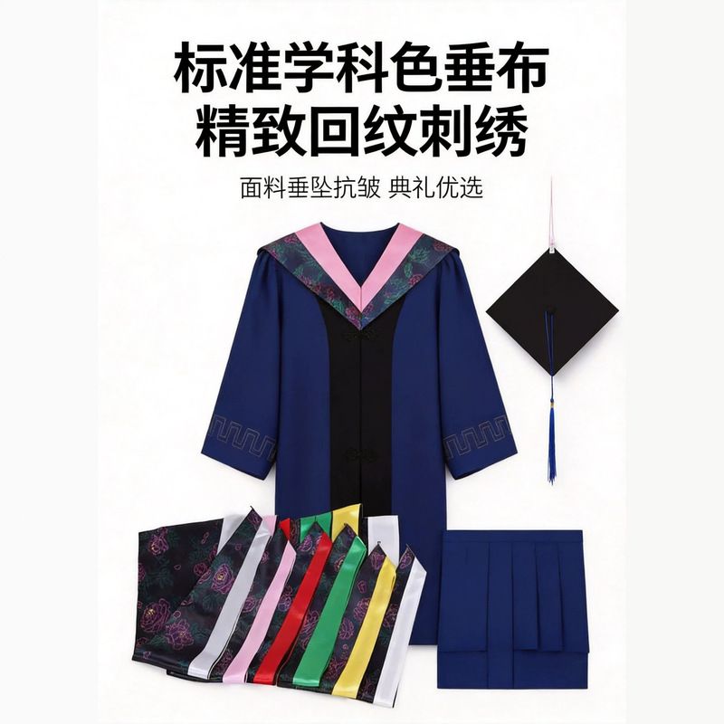 New Chinese-style embroidered graduation gown for men and women, college student degree gown set with traditional Chinese design New Chinese-style embroidered graduation gown for men and women, college student degree gown set with traditional Chinese design