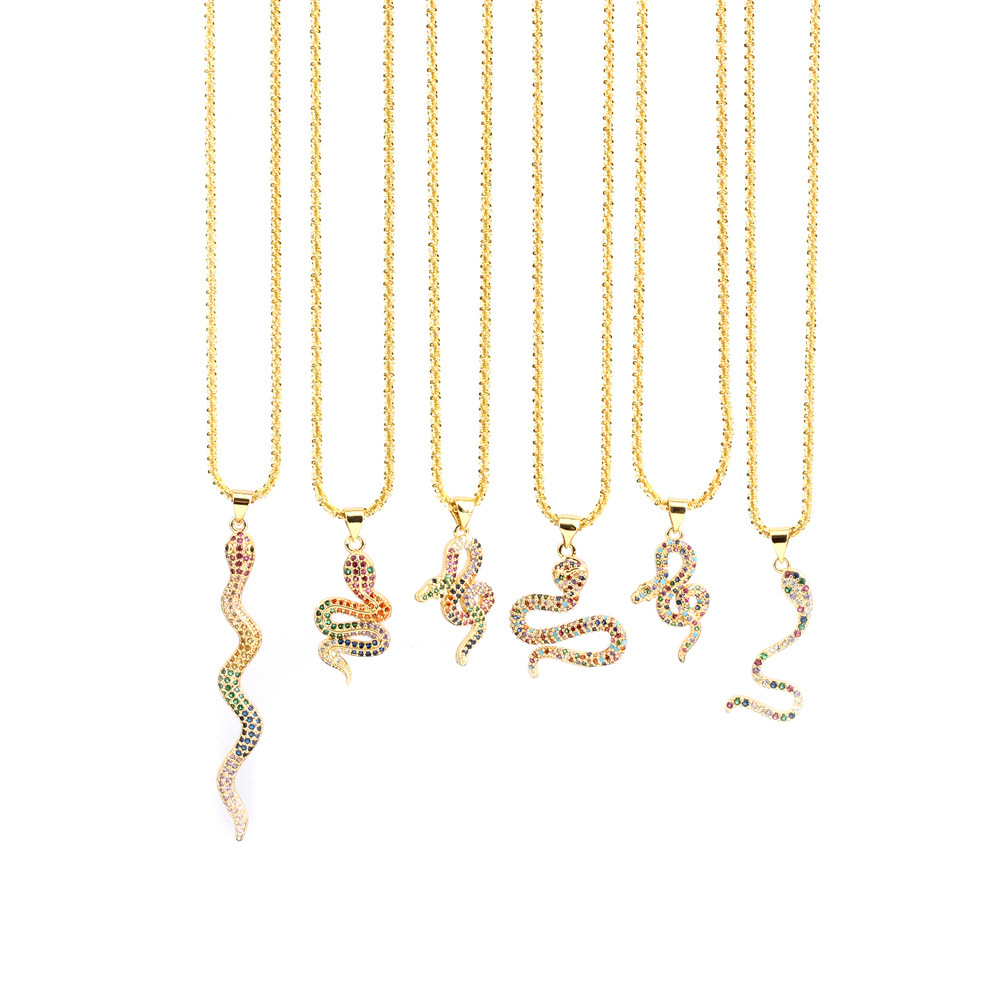 Fashion Snake Copper Inlay Zircon Pendant Necklace 1 Piece