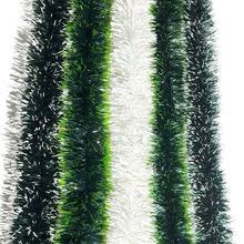 跨境圣诞节装饰墨绿白边彩条拉花派对布置节日毛条彩带茜草加密