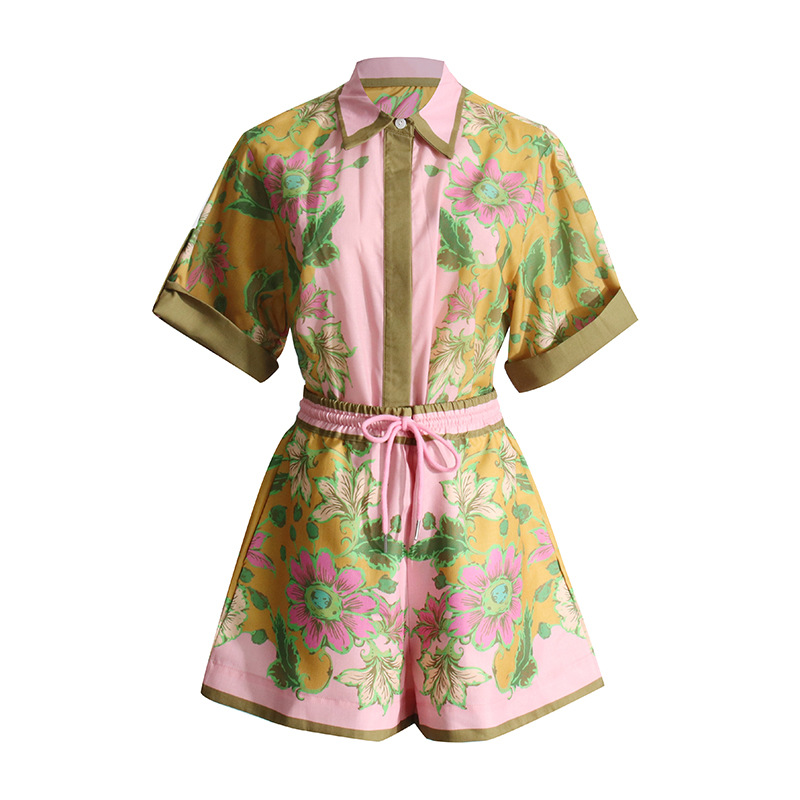 Summer Unique Print Design Shirt Top Casual Shorts Suit Women Two Piece Suit 8 Summer Unique Print Design Shirt Top Casual Shorts Suit Women Two Piece Suit