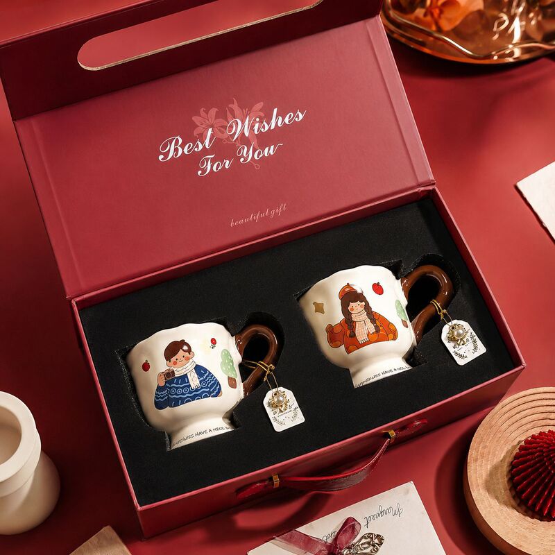 Ceramic Mug Gift Box, Cute Coffee Cup, Couple's Cup, High-Looking Wedding Gift, Customizable Gift
