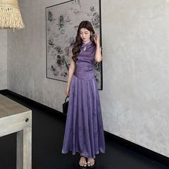 2025新中式紫色改良版旗袍领上衣女夏季新款中国风半身裙两件套潮