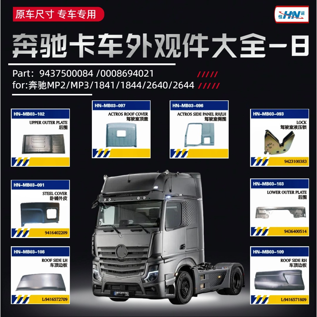 PARA NORTH BENZ Truck Repair Accessories Exterior Bloqueo hidráulico / cubierta superior de la cabina / soporte de la correa trasera del pilar A