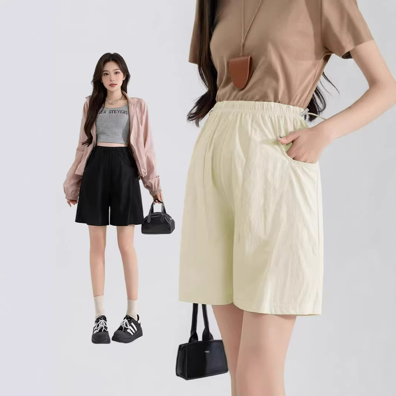 Maternity Shorts, Summer Thin Maternity Pants, Yamamoto Pants, High-Waisted, No Belly Support, Casual Wide-Leg Pants, Five-Quarter Pants, Summer Wear