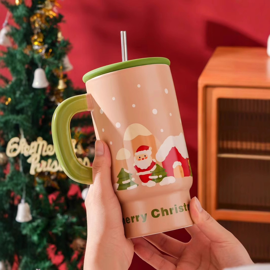 Creativa de dibujos animados tazas de Navidad tazas de agua de paja tazas de café de cerámica de gran capacidad tazas de oficina personales regalos tazas
