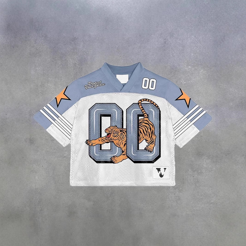 Cross-Border American Graffiti Football Jersey Loose Short-Sleeved Men's Mesh Printed T-Shirt Sports Summer Tops Clothes