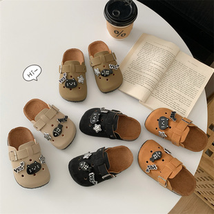 Thick-Soled Baotou 2025 New Retro Fashion One-Leg Kidsren's Slippers for Outer Wear for Boys and Girls, Lazy and Cute Half-Slippers