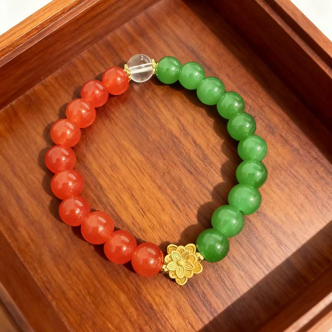 直播爆款仿玛瑙莲花手链新中式女款荷花双色串珠手串跨境饰品批发