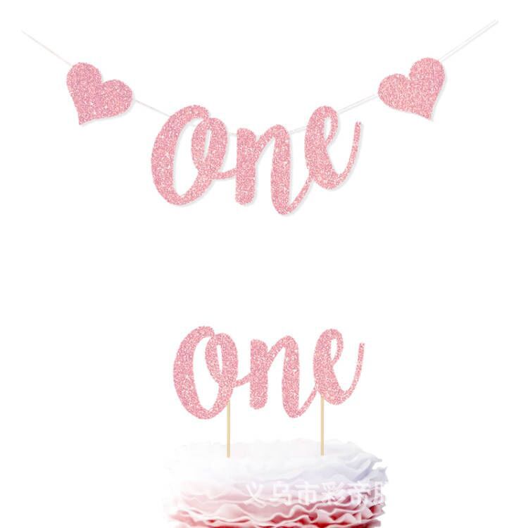 Europeo y Americano masculino y femenino bebé años de edad decoración del partido banner un brillo Garland pastel de inserción de tarjetas de suministro directo de fábrica