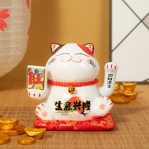 Automatic Greeting Money Cat Ornament for Store Opening, Lucky Business Gift, Fortune Cat at Cashier Desk, 5-inch