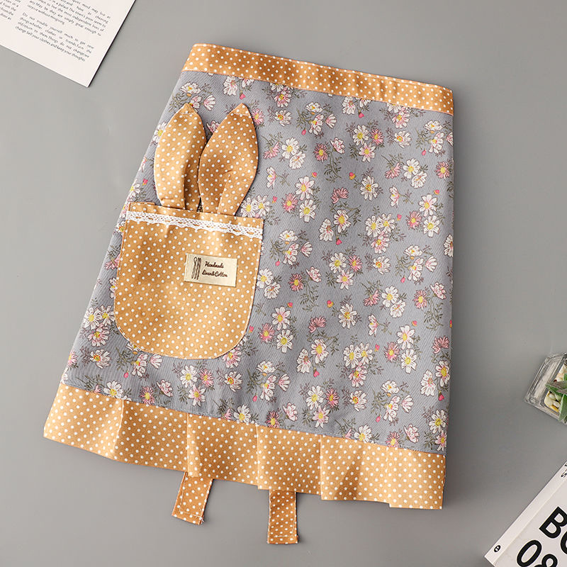 Pastoral, transpirable, pequeña lona fresca, medio cuerpo, cintura antiincrustante y resistente al desgaste, delantal de cocina, ropa de trabajo de media sección para el hogar