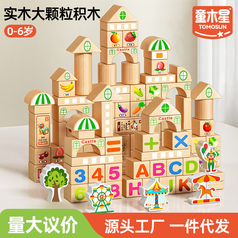 Children's Puzzle and Brain Development Intelligence Large Particles Solid Wood Building Blocks Boys and Girls Aged 3 to 6 Assembled Toys