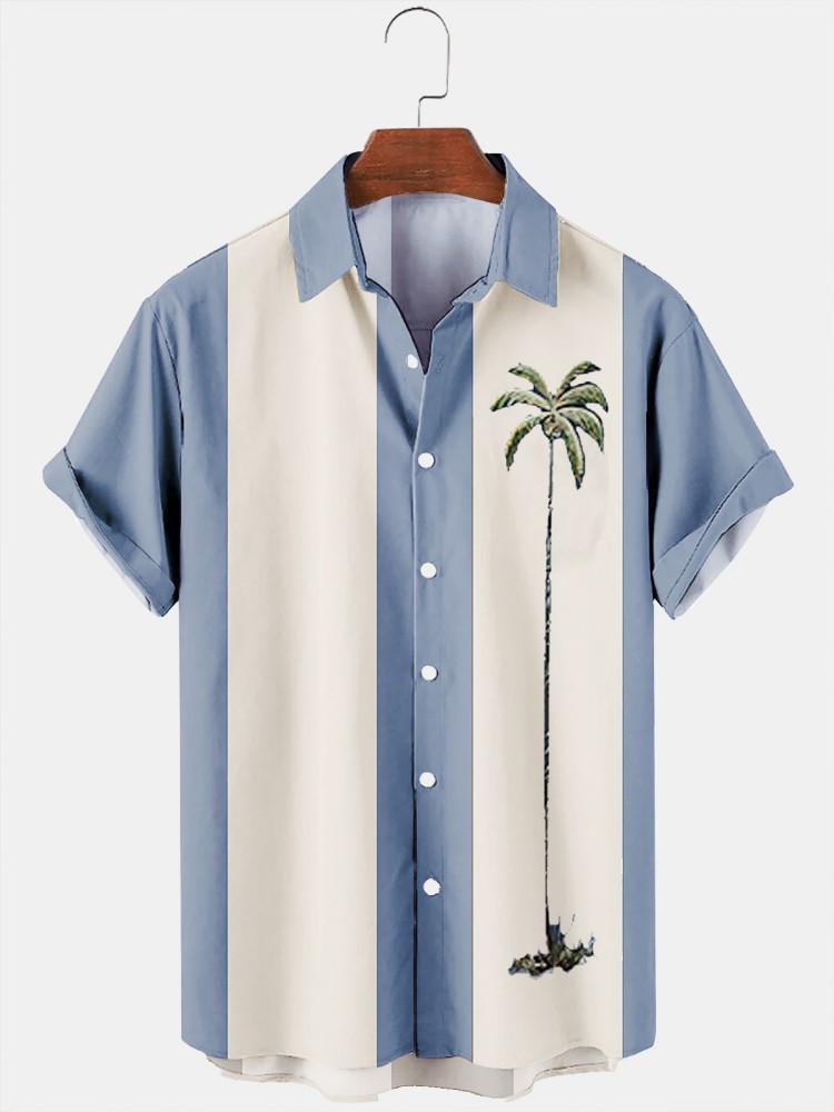 Estación independiente transfronteriza europea y americana nueva camisa para hombre impresión digital 3D Hawaii blusa casual de manga corta a rayas anchas