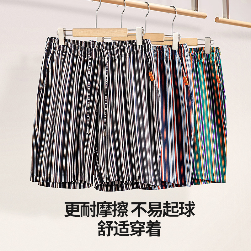 [Hilo doble teñido en hilo] Nuevos pantalones cortos a rayas de algodón para hombres, pantalones casuales, pantalones de pijama sueltos con cordón