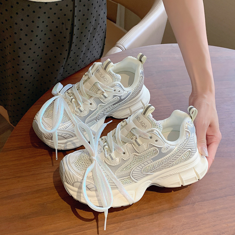 Lightweight Thick-soled Height-raising Foot-showing Small Torre Shoes Women's 2024 Summer New Arrival Fashionable All-match Breathable Sports Casual Shoes