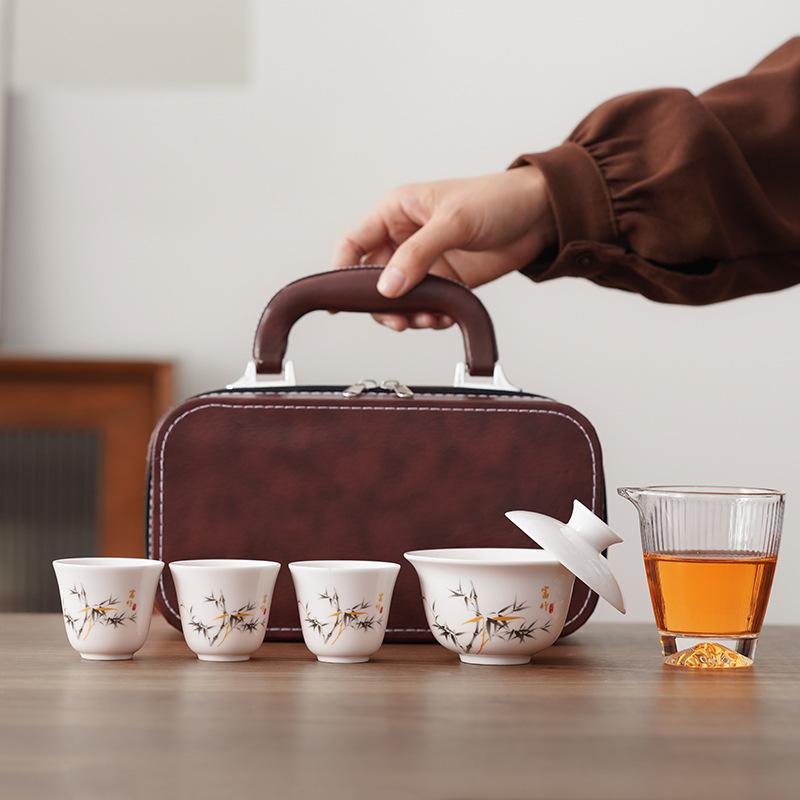德化白瓷旅行功夫茶具套装泡茶杯陶瓷盖碗便携式户外玻璃礼品批发