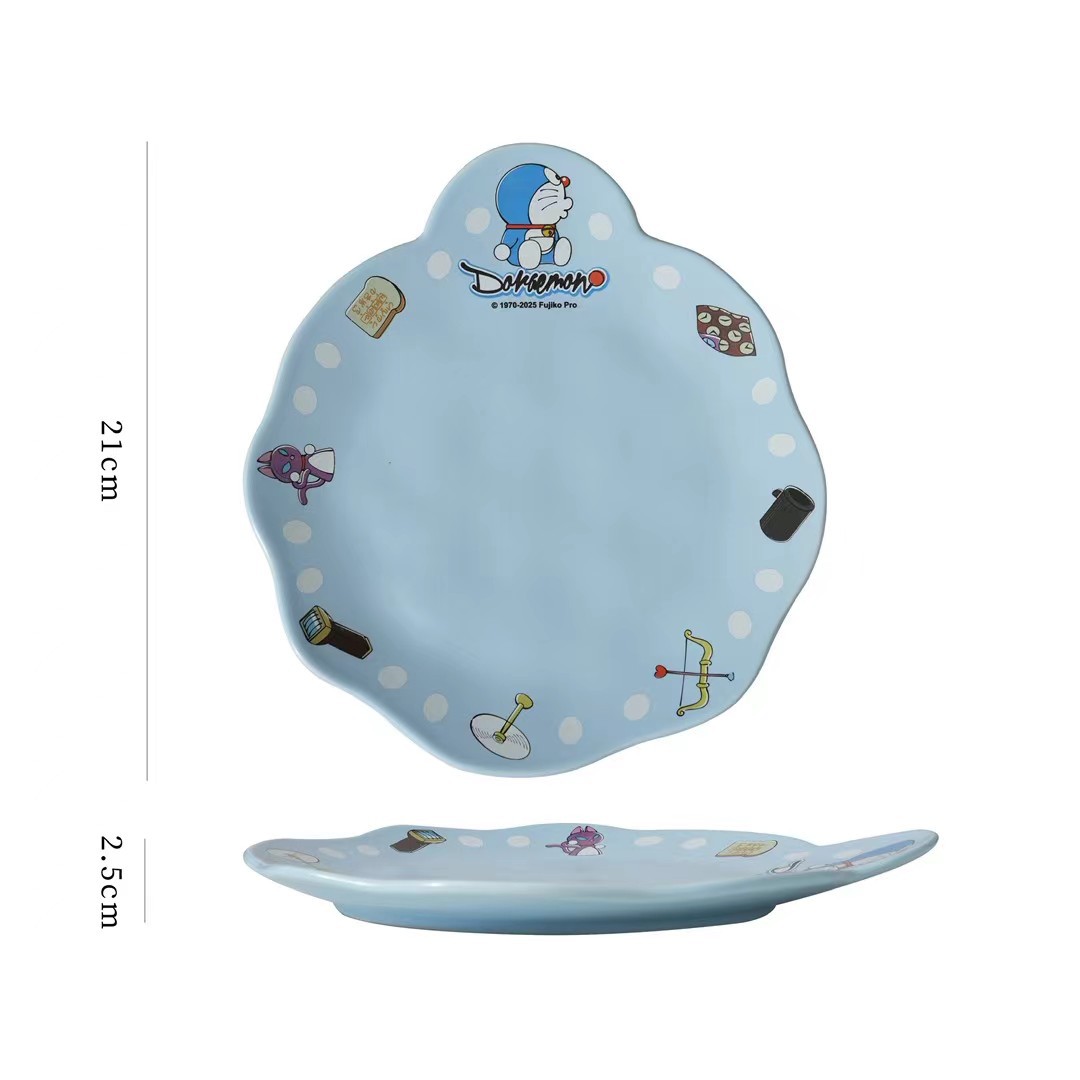 Auténtica licencia Doraemon cubiertos de cerámica de alto valor de cara platos, tazas y cucharas combinación de set lindo regalo de gato Dingdong