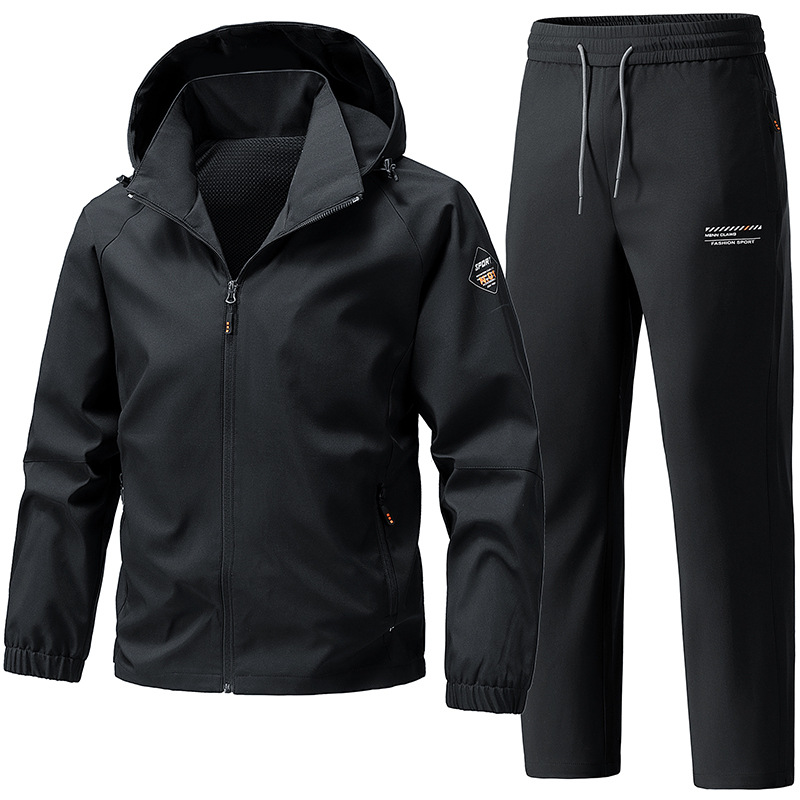 Trajes deportivos transfronterizos para hombres 2026 primavera y otoño sombrero desmontable chaqueta de asalto para hombres pantalones rectos de trabajo de dos piezas
