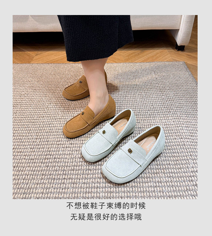 Giày lười nữ đế mềm bề mặt mềm, mũi tròn, gắn hoa trà trang trí, tăng chiều cao ẩn, phong cách công sở — Khaki (toàn dải), Màu xám (toàn dải) chi tiết 10