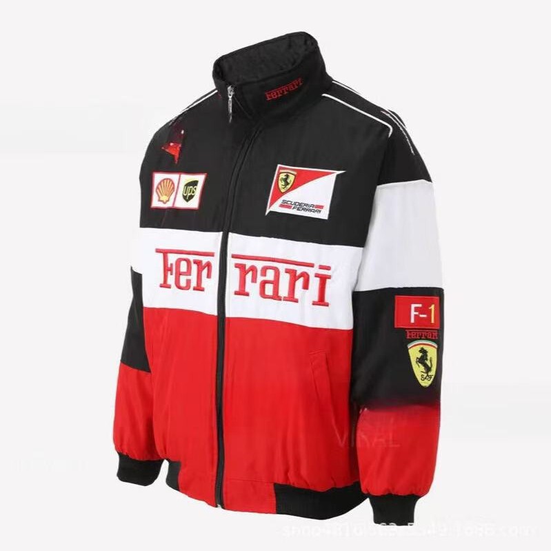F1 Ferrari Team Embroidered Racing Jacket Retro College Style Spring and Autumn Thin Casual Motorcycle Riding Jacket