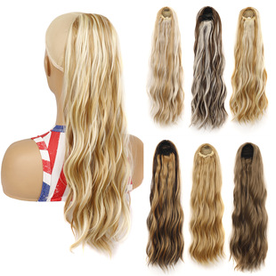 European and American wig ponytail foreign trade ladies long curly hair ponytail drawstring net bag water corrugated wig ponytail wholesale