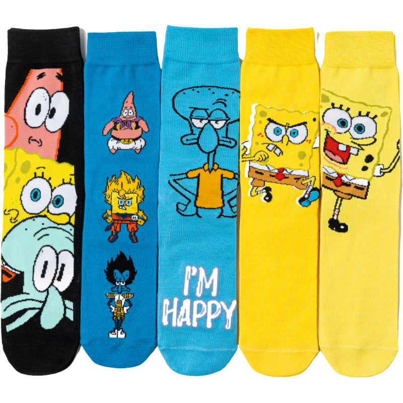 Trendy women's four seasons animation octopus brother tide socks spongebob men's cotton Europe and the United States foreign trade tube pie star cross-border socks Trendy women's four seasons animation octopus brother tide socks spongebob men's cotton Europe and the United States foreign trade tube pie star cross-border socks