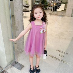 Girls' Summer Dress 2024 New Arrival Children's Tank Top Skirt Trendy Princess Dress Baby Summer Wear Sheer Dress