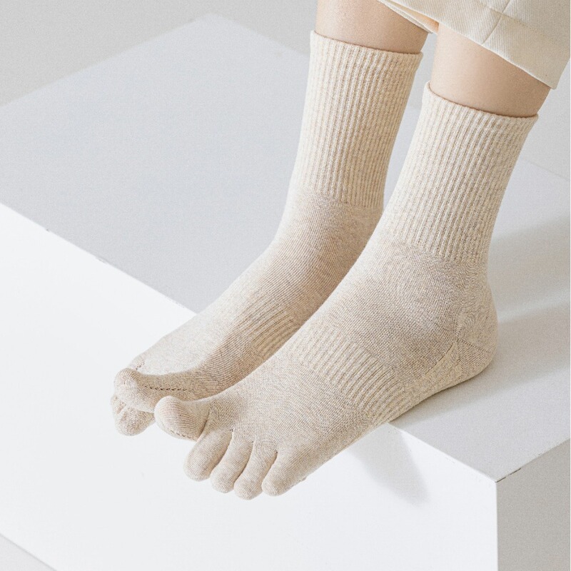Five-Finger Socks for Women, Mid-Calf, Summer, Anti-Slip, Split-Toe Socks, Solid Color, Sports, Sweat-Absorbent, Breathable, Spring and Autumn Short Socks