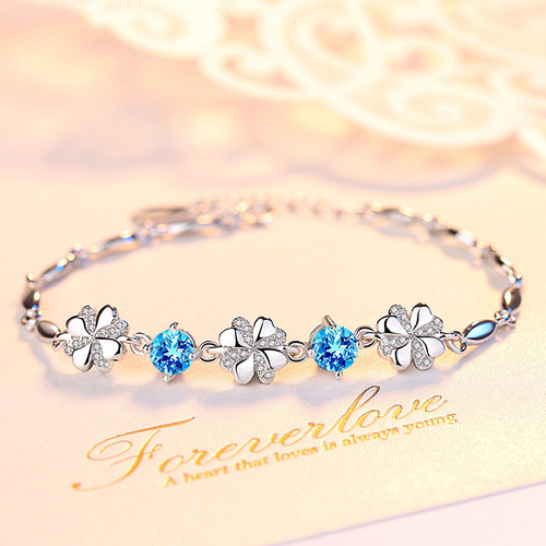 S999 Pure Silver Bracelet Women's Fashion Four-leaf Clover Japanese and Korean Version Simple Sweet Bracelet Best Friend Hand Accessories Personalized Silver Jewelry