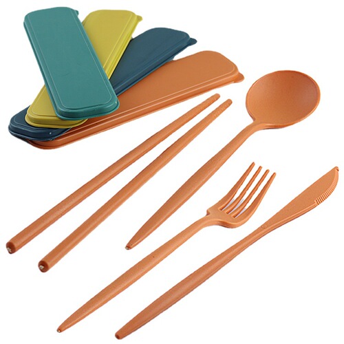 Student Travel Wheat Knife Fork Spoon Chopsticks Set Four-Piece Pure Heart Tableware Outdoor Portable Creative Wheat Straw Tableware