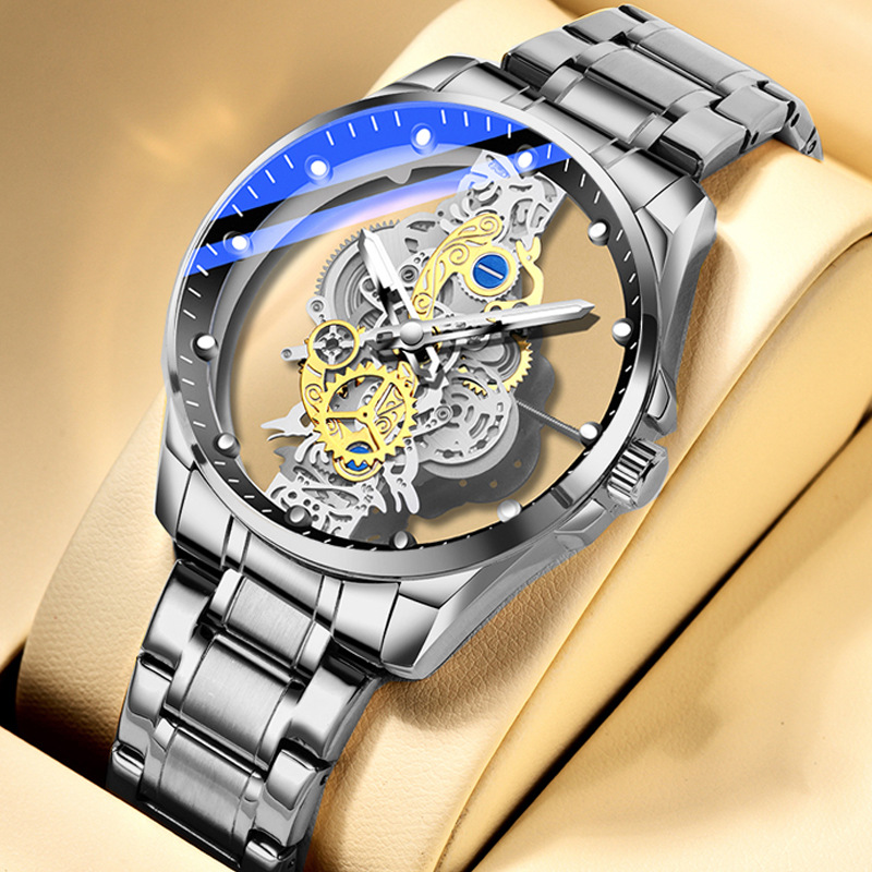 Doppelseitige transparente hohle vollautomatische mechanische Uhr Herrenuhr Herren wasserdichte leuchtende Quarzuhr Douyin neue grenzüberschreitende_voghion.com
