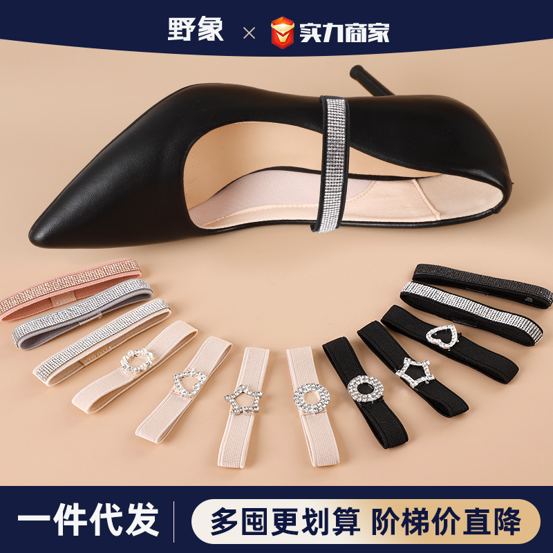 Wholesale new one-word diamond lace high heels sandals do not heel anti-drop heel fit with adjustable free installation Wholesale new one-word diamond lace high heels sandals do not heel anti-drop heel fit with adjustable free installation