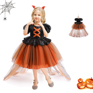 halloween dress witch costume mesh stitching trailing skirt Cosplay Costume Princess dress