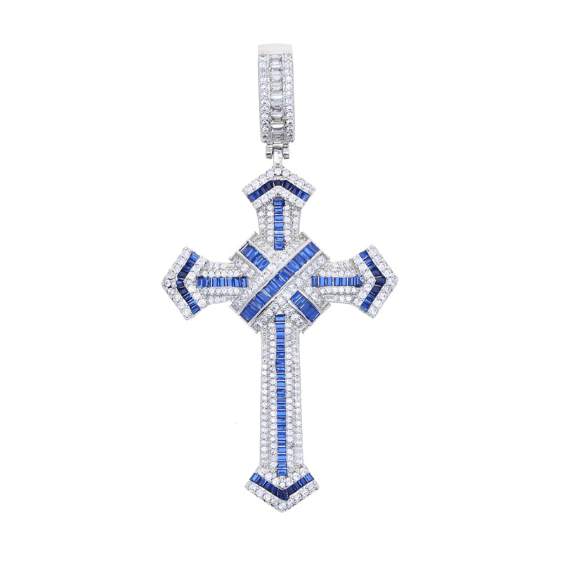 Copper Chain Material 1 Piece Quantity Hip-Hop Cross Copper Inlay Zircon Men's Pendant Necklace