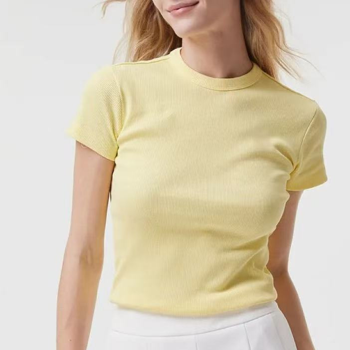 Cross-Border Summer New Trendy Brand Crocodile-Style Ribbed Cotton Fashion Versatile Comfortable Regular Shoulder Slim-Fit Slimming Women's T-Shirt Cross-Border Summer New Trendy Brand Crocodile-Style Ribbed Cotton Fashion Versatile Comfortable Regular Shoulder Slim-Fit Slimming Women's T-Shirt