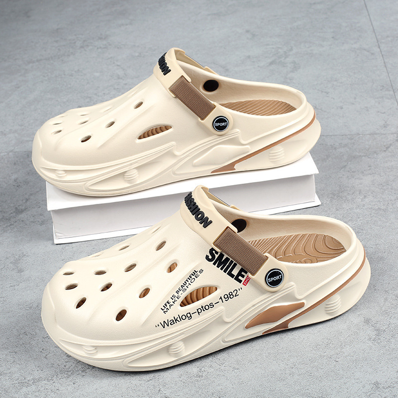 Zapatos con agujeros para hombres, uso exterior de verano, red antideslizante, zapatillas de Baotou rojas, ejercicio, pisando mierda, conduciendo sandalias de playa de doble uso